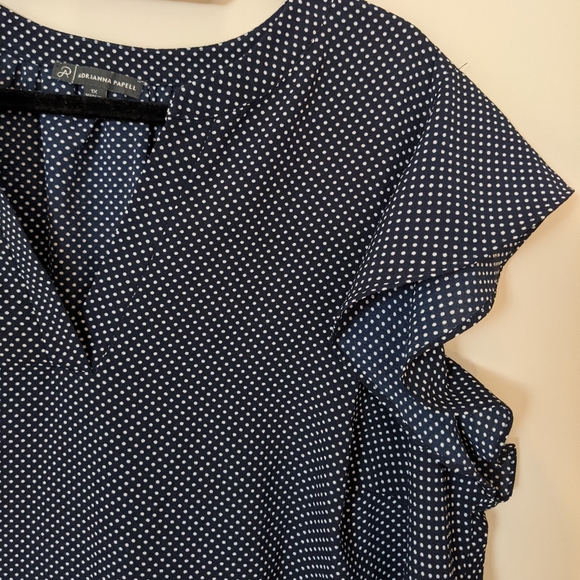 Adrianna Papell Navy Blue Polka Dot Sheer Tank Top Blouse Size 1X ❤️😎🌞 - Picture 3 of 6